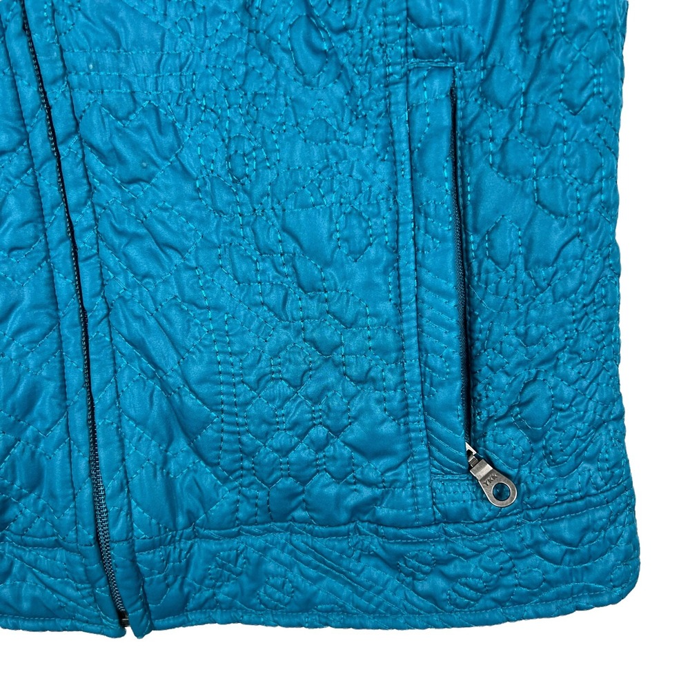 Excellent Condition Chico's Womens Teal Embroidery Puffer Vest Size 0‎  Zipper - Picture 3 of 7